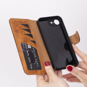Solidenz Moda Book iPhone 16e echt leren hoesje – Lichtbruin - 5