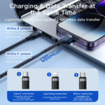 Joyroom Multi-Use 3.5A 3-in-1 Kabel – Type C naar Lightning en Type-C en Micro-USB – 0,3m – Zwart - 10