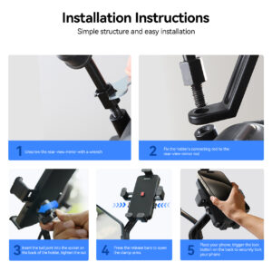Joyroom Smartphonehouder voor Fiets en Motor – Houder voor aan de spiegel – Zwart - 1
