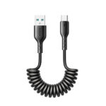Joyroom - USB-A naar USB-C Kabel - Krulsnoer - Uitrekbare oplaadkabel - Universele oplaadkabel - 1,5 m - 30W - Zwart