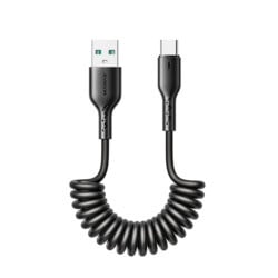 Joyroom - USB-A naar USB-C Kabel - Krulsnoer - Uitrekbare oplaadkabel - Universele oplaadkabel - 1,5 m - 30W - Zwart