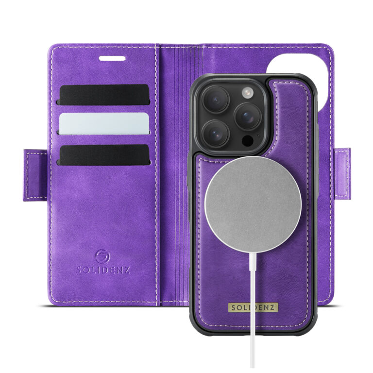 Solidenz 2-in-1 MagSafe Wallet Case voor iPhone 15 Pro Max - Paars