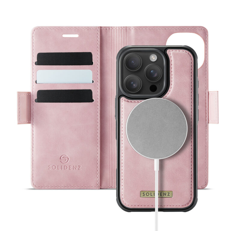 Solidenz 2-in-1 MagSafe Wallet Case voor iPhone 15 Pro Max - Roze