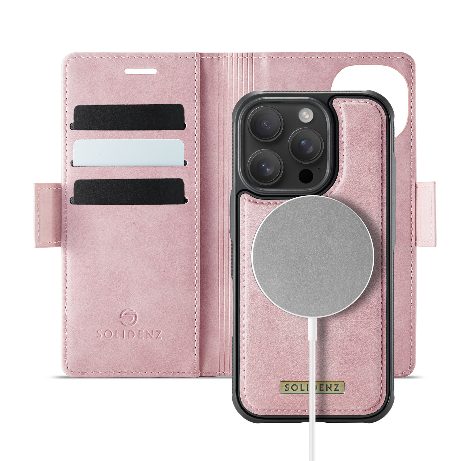 Solidenz 2-in-1 MagSafe Wallet Case voor iPhone 15 Pro - Roze Main Image