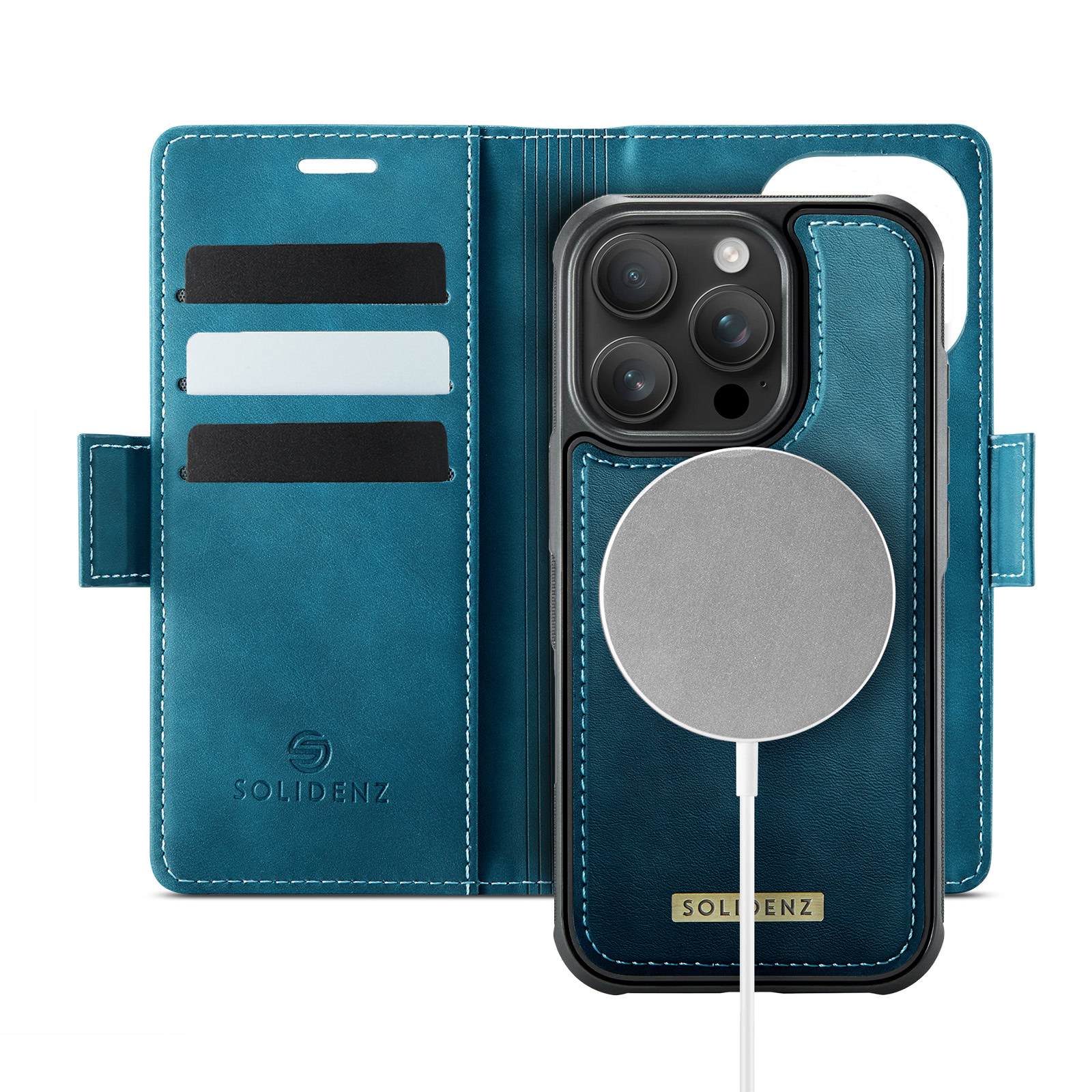 Solidenz 2-in-1 MagSafe Wallet Case voor iPhone 16 Pro – GroenBlauw 1