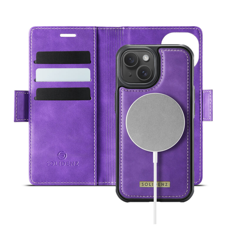 Solidenz 2-in-1 MagSafe Wallet Case voor iPhone 15 Plus - Paars