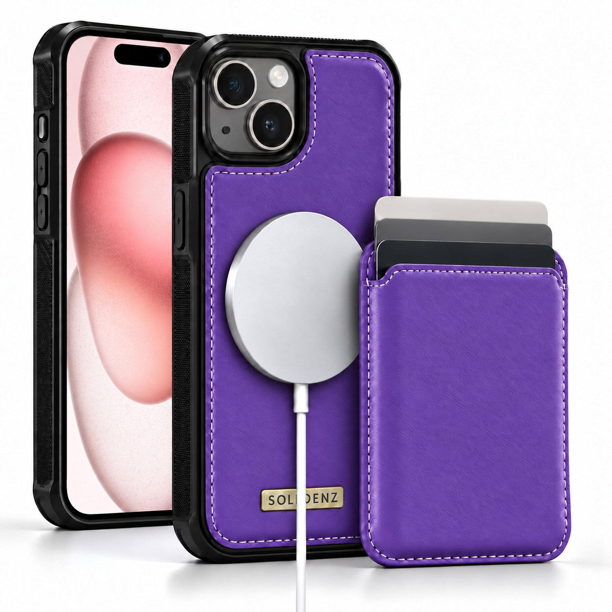 Solidenz MagSafe Wallet Backcover voor iPhone 15 - Paars