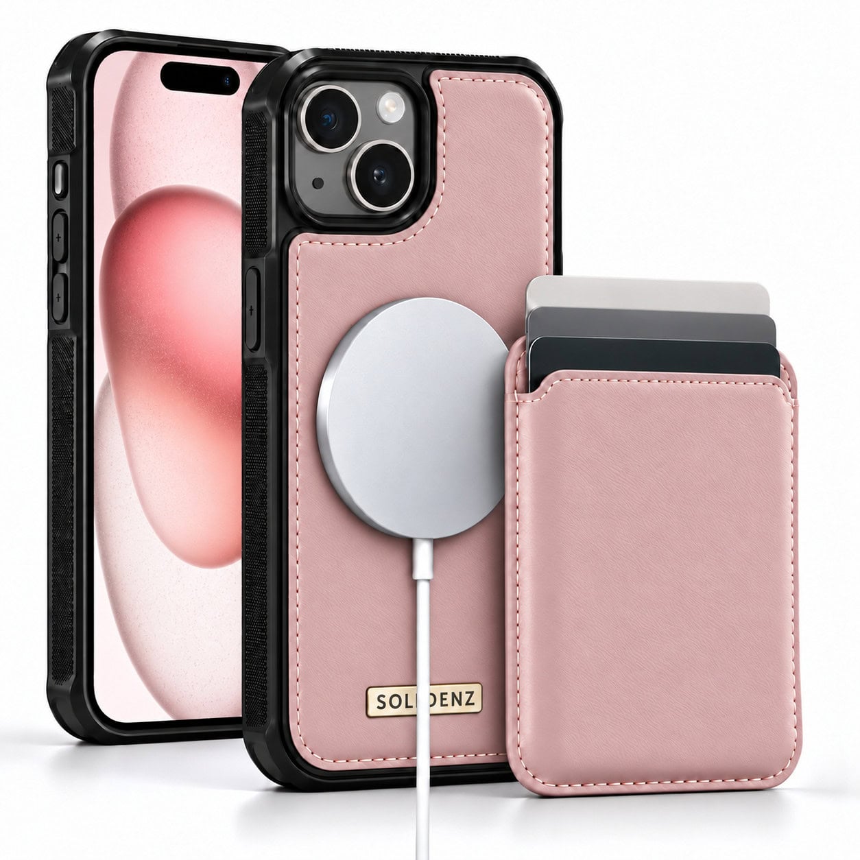 Solidenz MagSafe Wallet Backcover voor iPhone 15 Plus - Roze