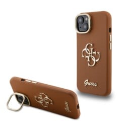 Guess 4G Logo met Camerastand functie iPhone 15 hoesje - Bruin