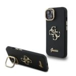 Guess 4G Logo met Camerastand functie iPhone 14 hoesje - Zwart