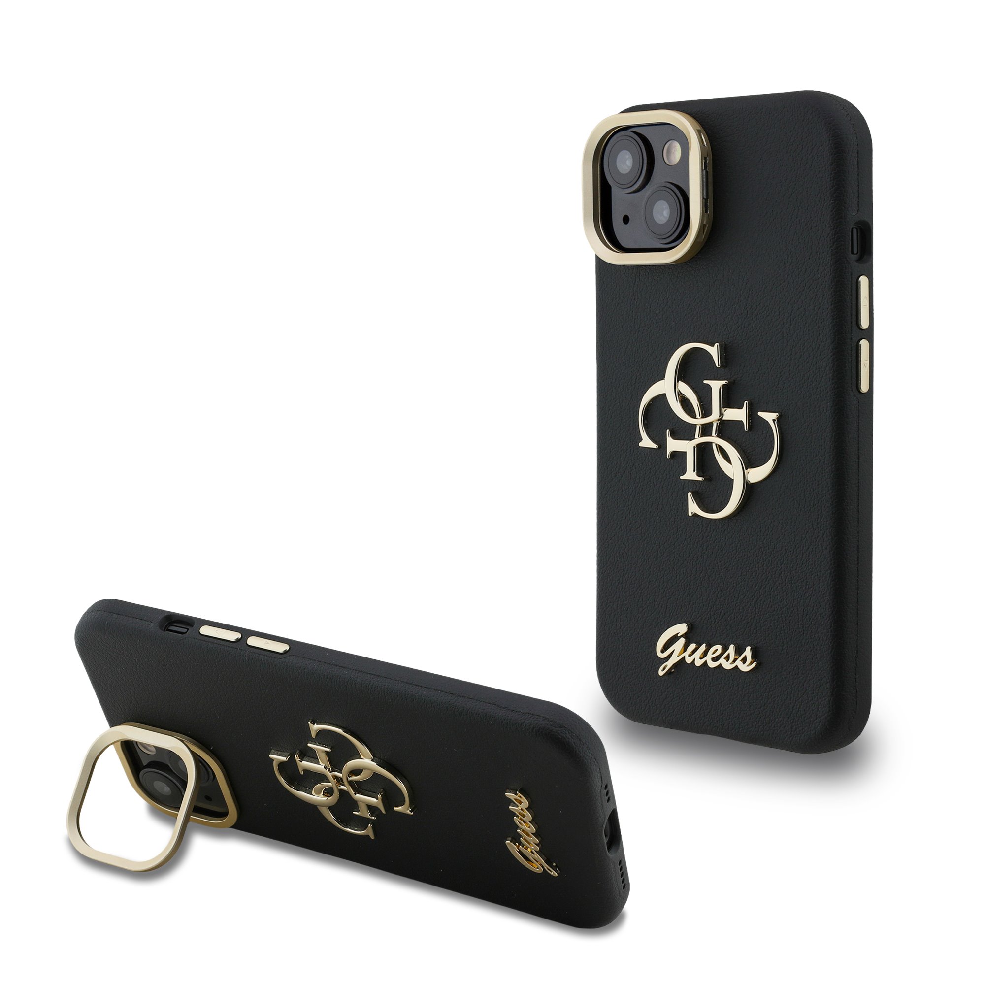 Guess 4G Logo met Camerastand functie iPhone 14 hoesje – Zwart 1