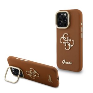 Guess 4G Logo met Camerastand functie iPhone 15 Pro hoesje – Bruin Main Image