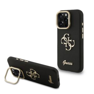 Guess 4G Logo met Camerastand functie iPhone 15 Pro Max hoesje – Zwart Main Image