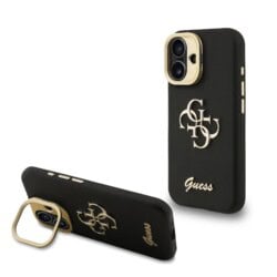 Guess 4G Logo met Camerastand functie iPhone 16 hoesje - Zwart