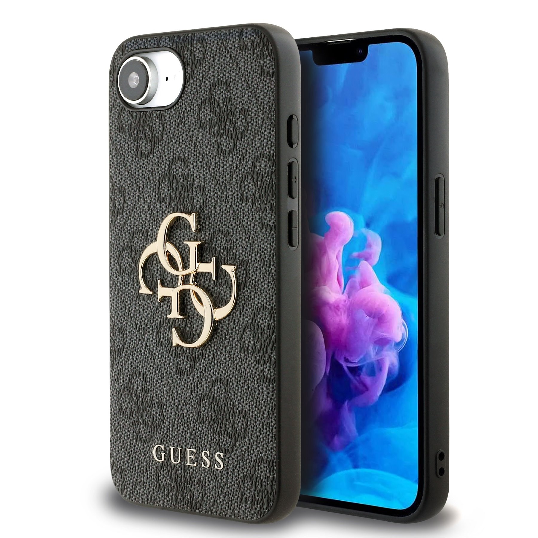 Guess Metal Logo iPhone 16e hoesje – Grijs 1 Guess Metal Logo iPhone 16e hoesje – Grijs 1