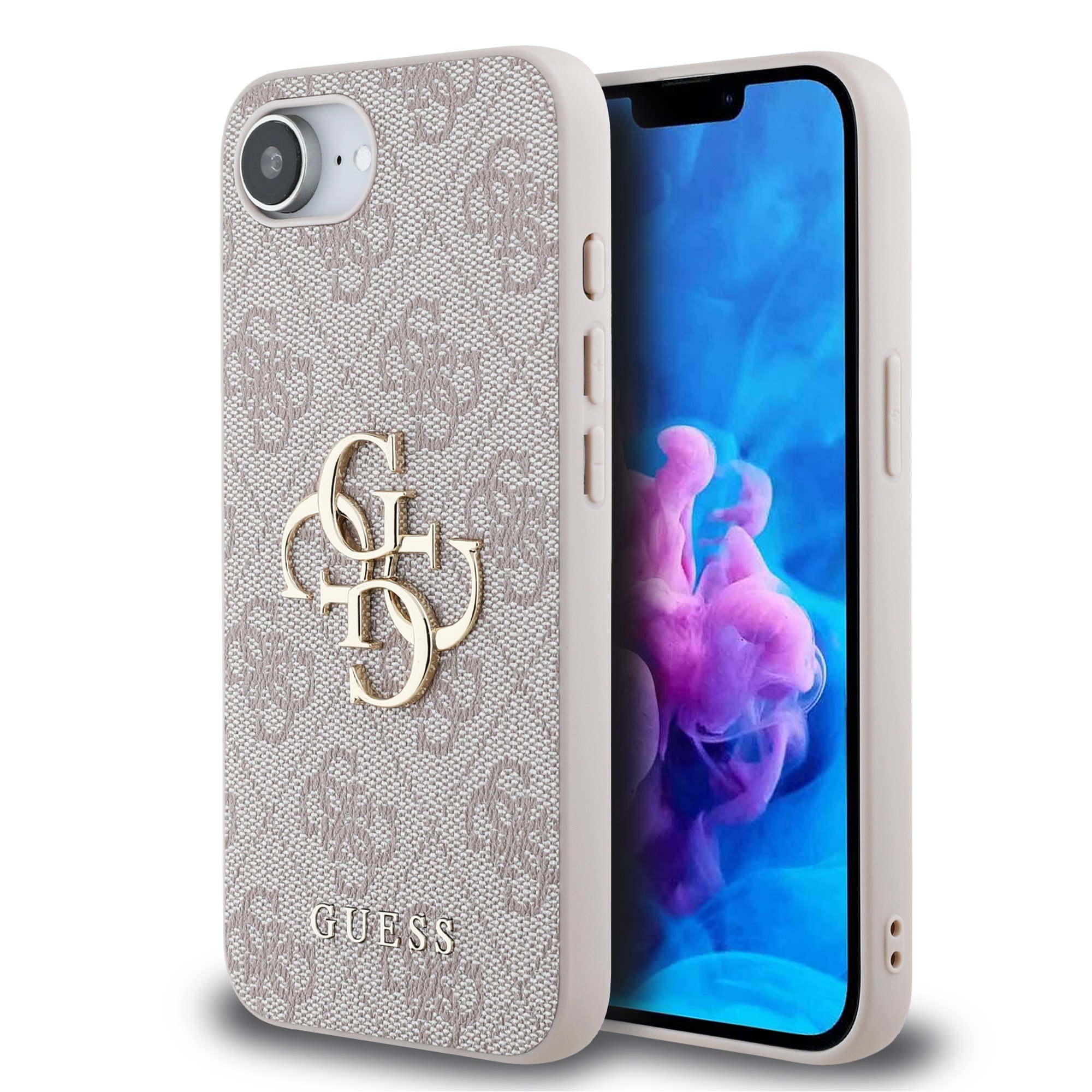 Guess Metal Logo iPhone 16e hoesje – Roze 1