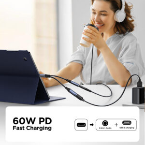 Joyroom 2-in-1 Audio adapter USB-C naar 3.5mm en USB-C naar USB-C – NIET geschikt voor iPhones – Zwart - 3