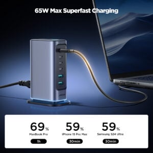 Joyroom – 65W Laadstation met USB 3.0 en USB C – Bureau Adapter – Multi Port Docking Station – Grijs - 2