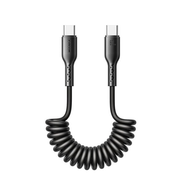 Joyroom - USB-C naar USB-C Kabel - Krulsnoer - Uitrekbare oplaadkabel - Universele oplaadkabel - 1,5 m - 60W - Zwart