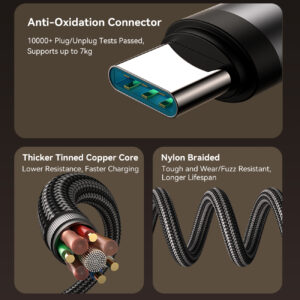 Joyroom USB‑C naar USB‑C Kabel 60 W – 1.2 m Vinkeldesign met Display – Nylon Gevlochten – PD snellader – Gaming kabel - 5