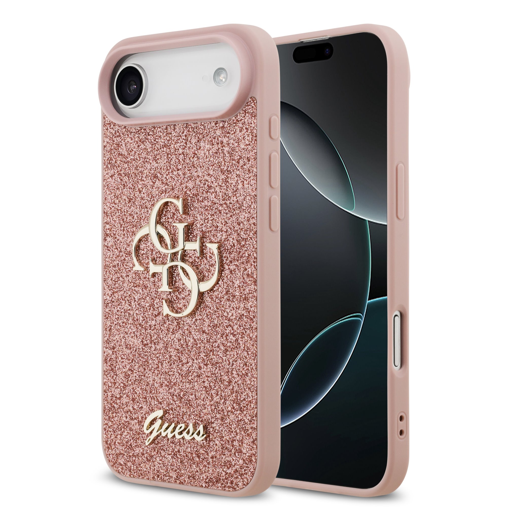 Guess PU Glitter 4G Metal Logo iPhone 17 Air Hoesje – Roze 1