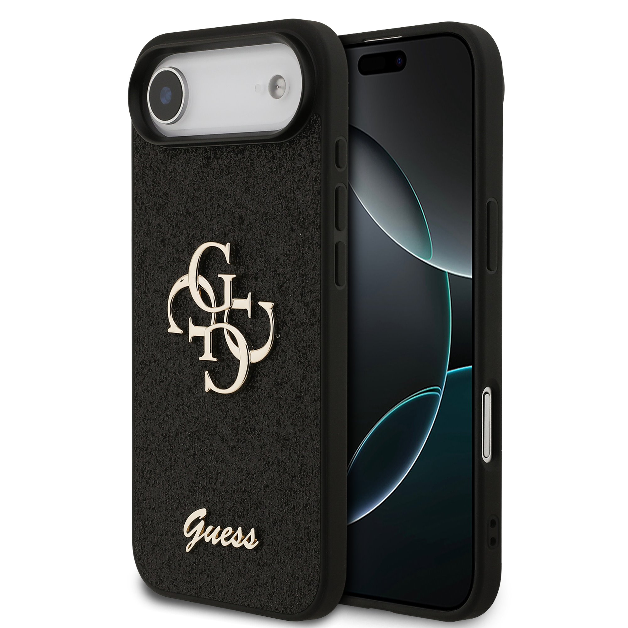 Guess PU Glitter 4G Metal Logo iPhone 17 Air Hoesje – Zwart 1