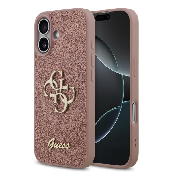 Guess PU Glitter 4G Metal Logo iPhone 17 Hoesje - Roze