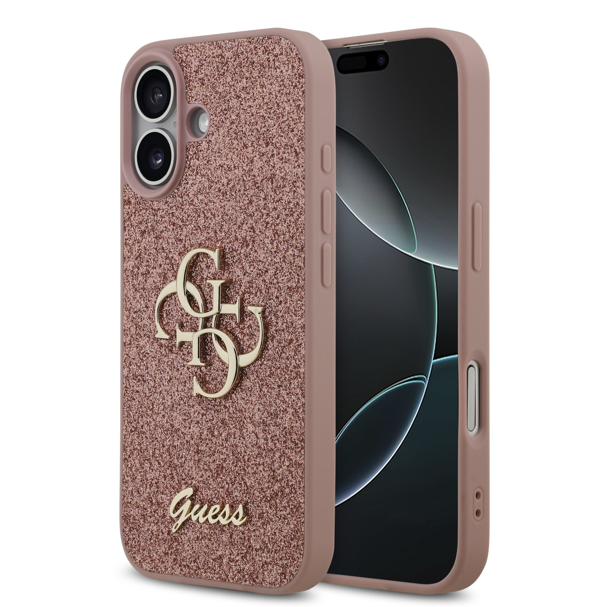 Guess PU Glitter 4G Metal Logo iPhone 17 Hoesje – Roze 1