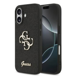 Guess PU Glitter 4G Metal Logo iPhone 17 Hoesje - Zwart