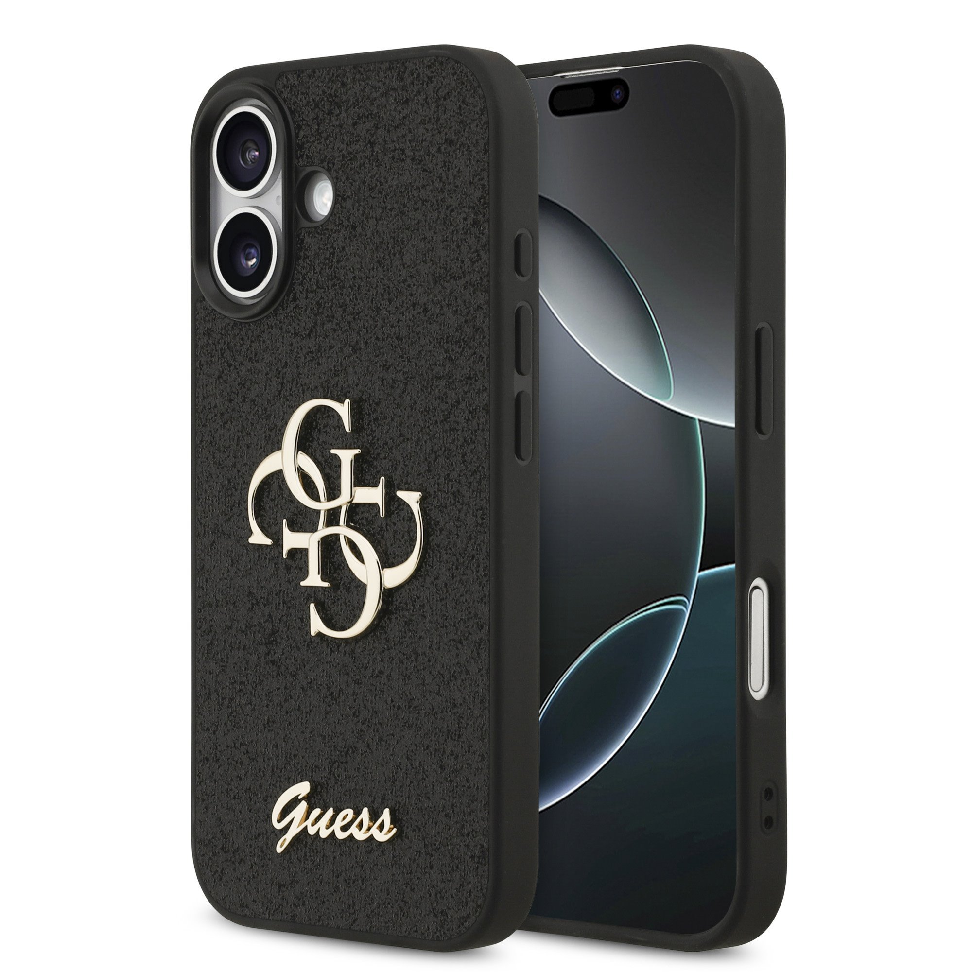 Guess PU Glitter 4G Metal Logo iPhone 17 Hoesje – Zwart 1