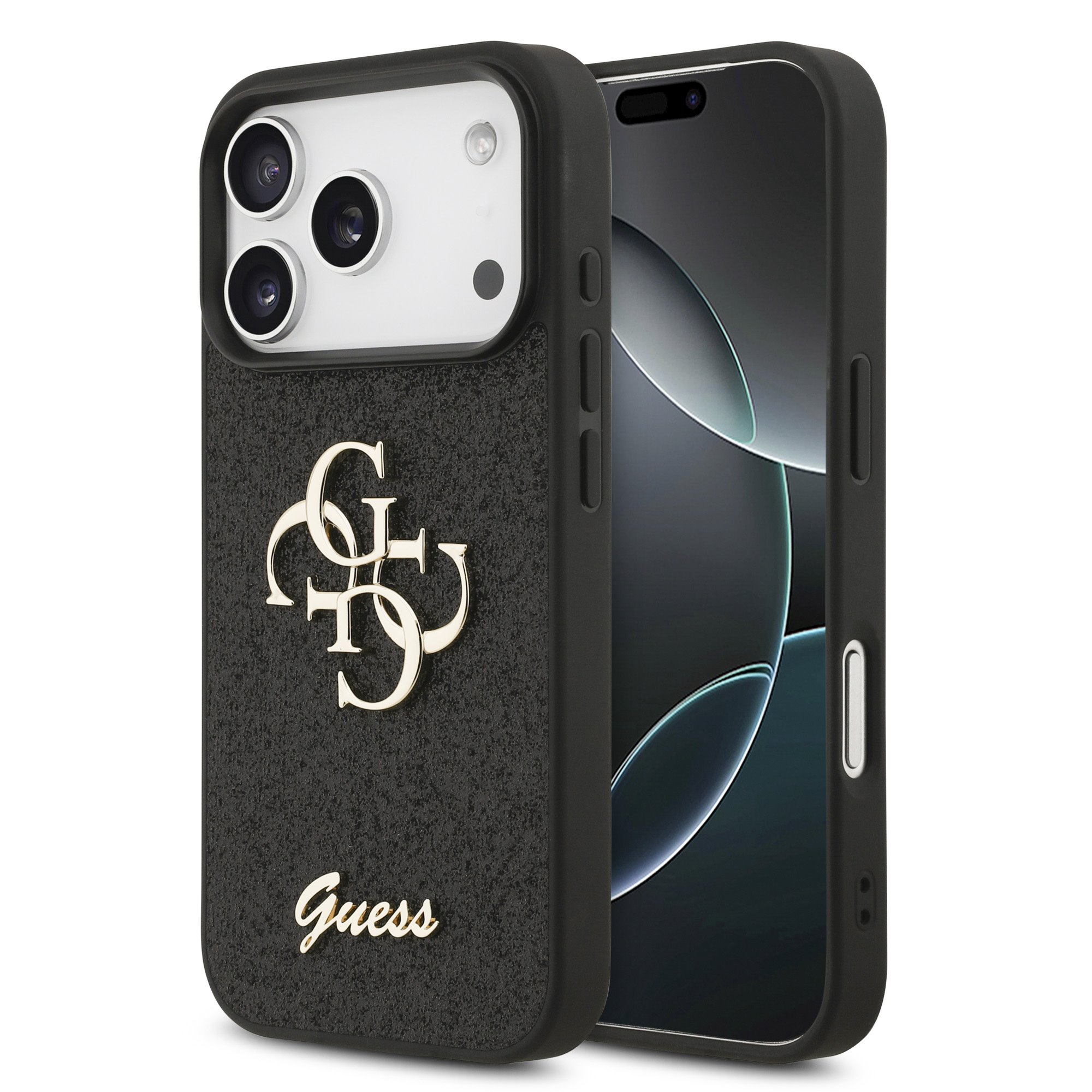 Guess PU Glitter 4G Metal Logo iPhone 17 Pro Hoesje – Zwart 1