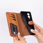 Solidenz Moda Book Samsung Galaxy S25 Edge echt leren hoesje – Lichtbruin - 4