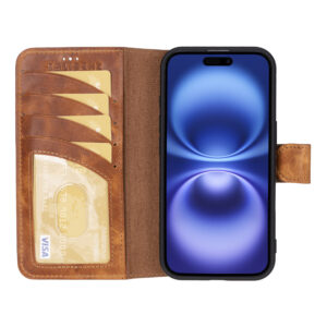 Solidenz Moda Book iPhone 17 echt leren hoesje – Lichtbruin - 2