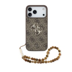 Guess 4G Metal Logo iPhone 17 Pro Max hoesje - Met Polskoord - Bruin