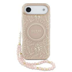 Guess IML Flowers Allover iPhone Air hoesje - Met MagSafe en Koord - Roze