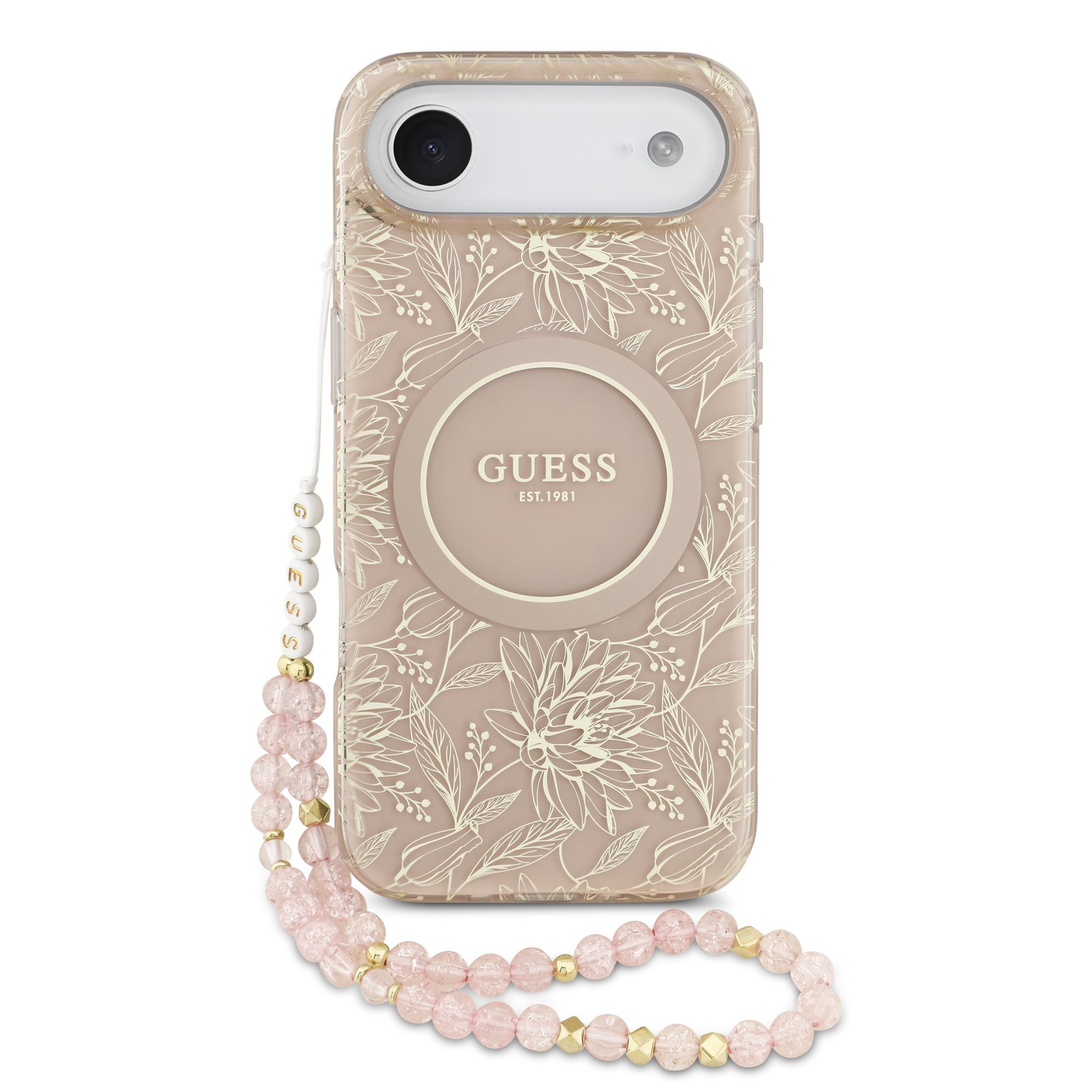 Guess IML Flowers Allover iPhone 17 Air hoesje – Met MagSafe en Koord – Roze 1 Guess IML Flowers Allover iPhone 17 Air hoesje – Met MagSafe en Koord – Roze 1