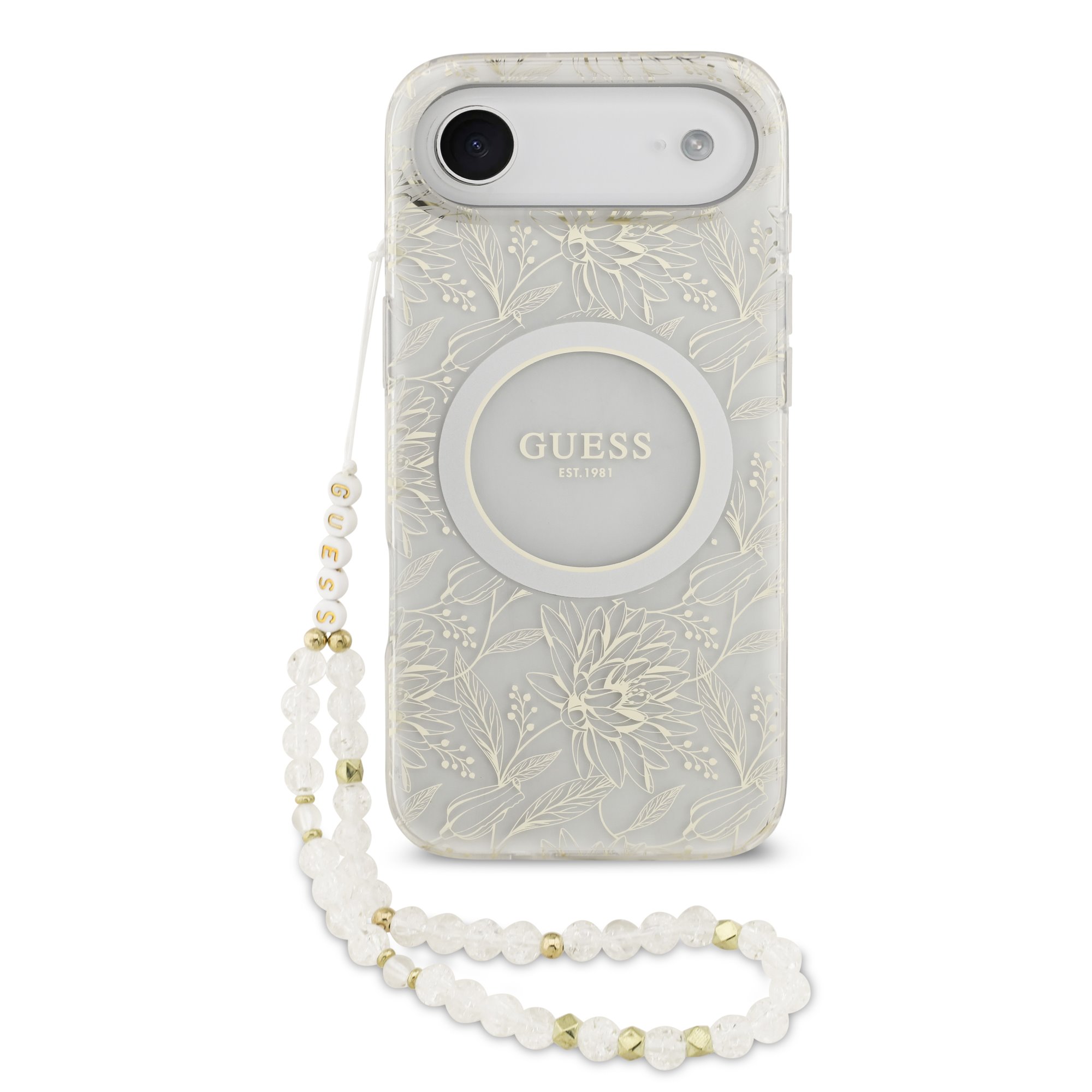 Guess IML Flowers Allover iPhone 17 Air hoesje – Met MagSafe en Koord – Wit 1 Guess IML Flowers Allover iPhone 17 Air hoesje – Met MagSafe en Koord – Wit 1