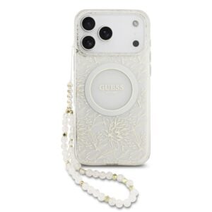 Guess IML Flowers Allover iPhone 17 Pro Max hoesje - Met MagSafe en Koord - Wit