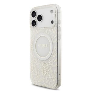 Guess IML Flowers Allover iPhone 17 Pro Max hoesje – Met MagSafe en Koord – Wit - 1