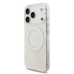 Guess IML Flowers Allover iPhone 17 Pro hoesje – Met MagSafe en Koord – Wit - 1