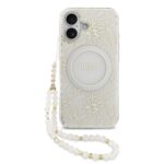 Guess IML Flowers Allover iPhone 17 hoesje - Met MagSafe en Koord - Wit