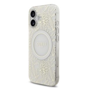 Guess IML Flowers Allover iPhone 17 hoesje – Met MagSafe en Koord – Wit - 1