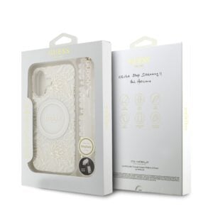 Guess IML Flowers Allover iPhone 17 hoesje – Met MagSafe en Koord – Wit - 6