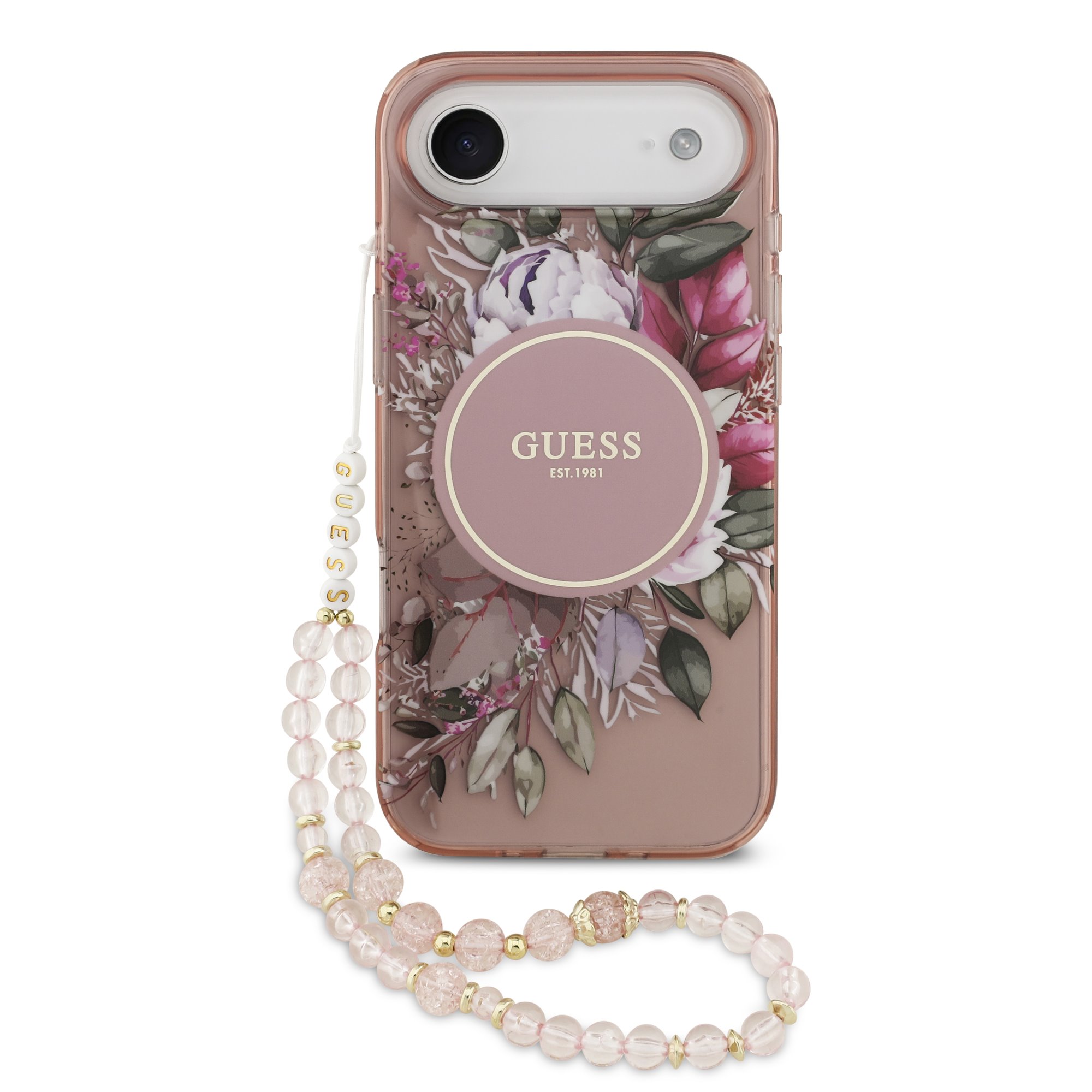 Guess IML Flowers iPhone 17 Air hoesje – Met MagSafe en Koord – Roze 1 Guess IML Flowers iPhone 17 Air hoesje – Met MagSafe en Koord – Roze 1