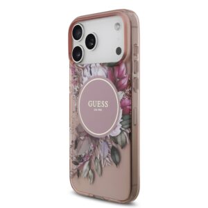 Guess IML Flowers iPhone 17 Pro Max hoesje – Met MagSafe en Koord – Roze - 1