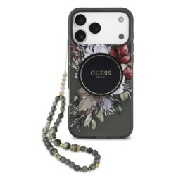 Guess IML Flowers iPhone 17 Pro Max hoesje - Met MagSafe en Koord - Zwart