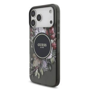 Guess IML Flowers iPhone 17 Pro Max hoesje – Met MagSafe en Koord – Zwart - 1