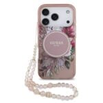 Guess IML Flowers iPhone 17 Pro hoesje - Met MagSafe en Koord - Roze