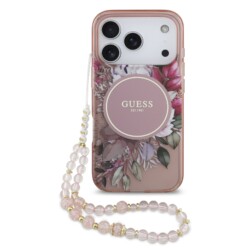 Guess IML Flowers iPhone 17 Pro hoesje - Met MagSafe en Koord - Roze