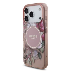 Guess IML Flowers iPhone 17 Pro hoesje – Met MagSafe en Koord – Roze - 1